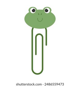 Baby paper clips with frog head. Cute funny safety pins for kids education. Staple