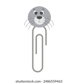 Baby paper clips with seal head. Cute funny safety pins for kids education. Staple