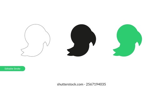 Baby Parrot Icon in Three Styles: Editable Stroke Outline, Silhouette, and Color