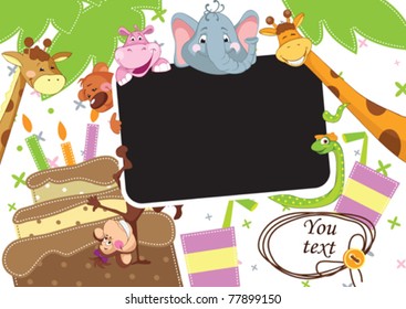 Baby party. Children Frame for baby photo album.  All objects are located on separate layers.