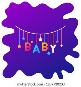Baby party decorations gradient flat icon with fluid background.