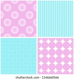 Baby pastel different seamless patterns. Vector ornaments.