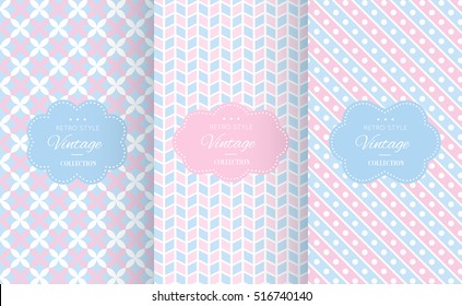 Baby pastel different vector seamless patterns. Endless texture can be used for wallpaper, pattern fills, web page background, surface textures. Set of cute abstract ornaments.