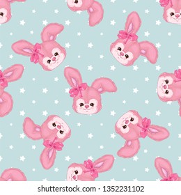 Baby patter with cute bunnies on a blue background with stars