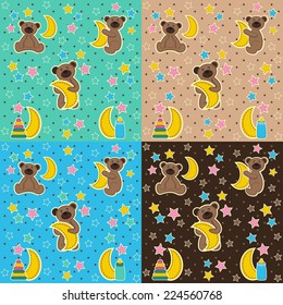 baby pattern with bear moon star - vector illustration, eps