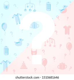 Baby pattern or card. Flat style background. Pregnancy, newborn child symbols. Child gender. Vector
