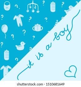 Baby pattern or card. Flat style background. Newborn, child symbols. Child gender. It is a boy. Vector