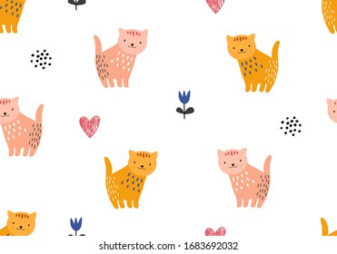 Baby pattern with cats, cartoon cat abstract background