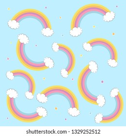 baby pattern with cloud stars and raınbow, flat vector illustration