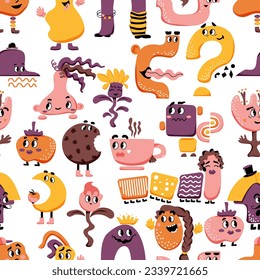 Baby pattern with Cute characters. Childish print. Vector background. Doodles for kids. Perfect for printing on the fabric, design package and cover