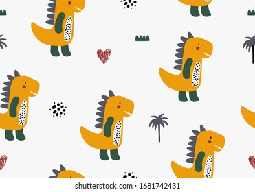 Baby pattern with dinosaur, seamless animal background. Vector digital paper