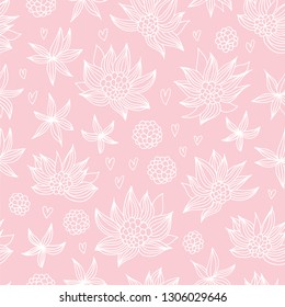 Baby pattern with flowers and hearts, seamless vector background