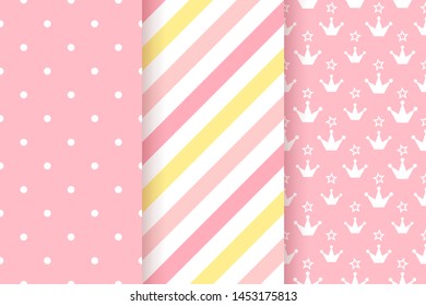 Baby pattern. Baby girl seamless background. Vector. Pink pastel geometric textile print. Cute childish texture for invitation, invite template, card, birth party, scrapbook. Flat design illustration.