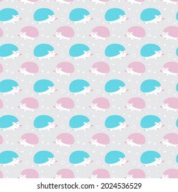 Baby pattern with hedgehog, clouds, moon, stars and flowers
