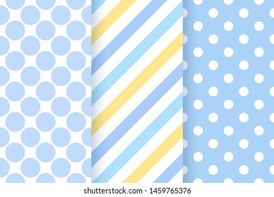 Baby pattern. Kids seamless background. Blue pastel textile print. Vector. Baby boy geometric texture. Cute childish backdrop polka dots, stripes. Flat design. Modern illustration