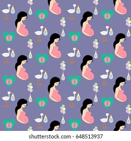 Baby pattern on the purple background. Vector illustration