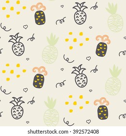 Baby pattern pastel beige pineapple seamless design. Nursery kid background for bed linen and apparel. Ananas taupe and brown fun pattern.