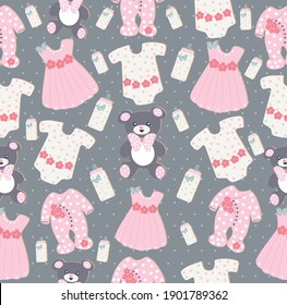 Baby pattern pink and white clothes and pacifier for babies