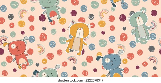 patrón de bebé sin costura con osos de peluche bonitos y antecedentes de puntos hechos a mano y arcos sencillos, perfecto para tejidos y decoración de papel