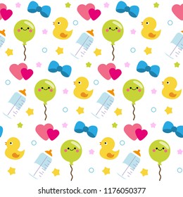 baby pattern for textile or fabric. Background with children toys and symbols for kids and toddlers design