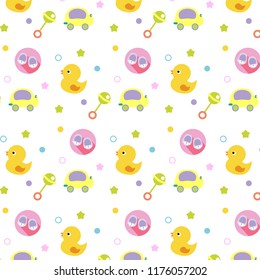baby pattern for textile or fabric. Background with children toys for kids design
