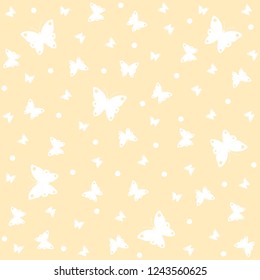 Baby pattern, white butterflies on light orange background