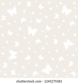 Baby pattern, white butterflies on brown background