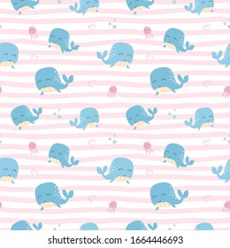 Baby pattern withcute whale concept in the pink backdrop