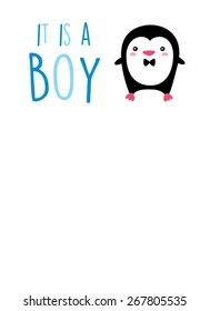 baby penguin boy new arrival announcement card