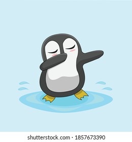 Baby Penguin Dab So Cute Vector Art. Illustration, Sticker, Card, Style,, Snow, Logo, Icon