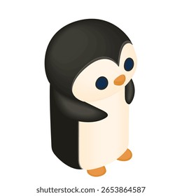 Pinguim bebê - ilustração vetorial isométrica desenhada à mão.