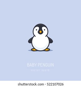 Baby penguin illustration in flat linework style 