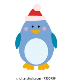 a baby penguin in a red cap