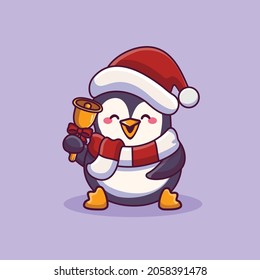 baby penguin ringing bell christmas concept cartoon
