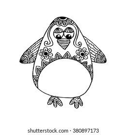Baby penguin. Sketchy Floral style illustration.