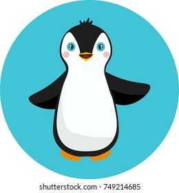 Baby Penguin standing on sky blue background. Cute Penguin cartoon flat design vector illustration.