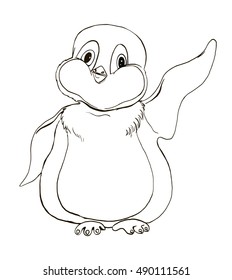 A baby penguin. Vector drawing.