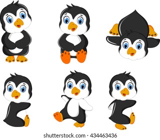 baby penguins cartoon set character