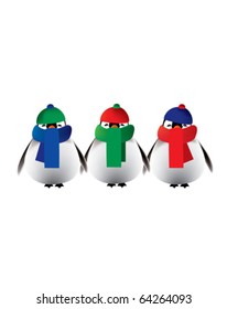 Baby Penguins with colorful scarves and hats