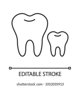 Baby And Permanent Teeth Linear Icon. Milk Tooth. Thin Line Illustration. Children Dentistry. Contour Symbol. Vector Isolated Drawing. Editable Stroke