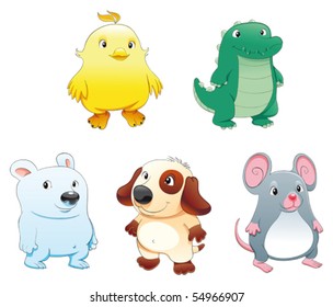 Baby pets. Funny cartoon and vector characters.