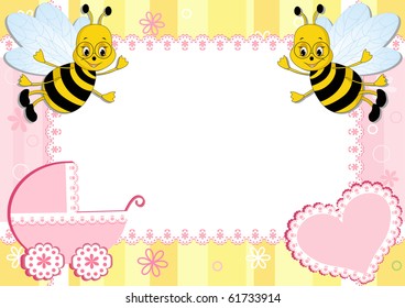 Baby photo frame with bee. Vector illustration.