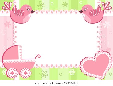 Baby photo frame with birds. Vector illustration.