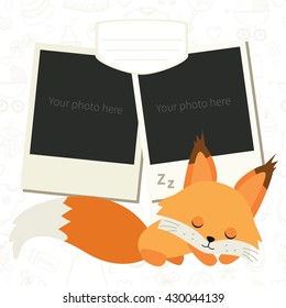 Baby photo frame with cute little squirrel. Vector illustration