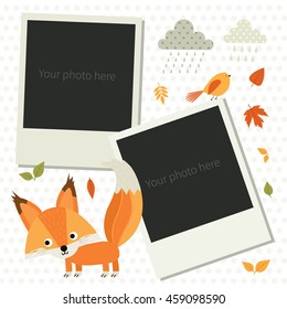 Baby photo frame with cute little squirrel. Vector illustration