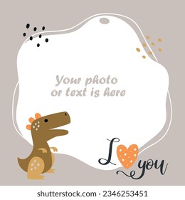 Baby photo frame, invitation template with dinosaur
