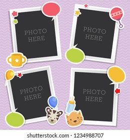 Baby photo frames with cute animals and baby equipments sticker