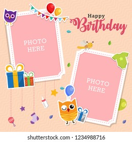 Baby photo frames with cute animals and baby equipments sticker