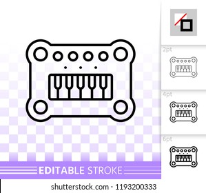 Baby piano thin line icon. Outline sign of musical. Instrument linear pictogram with different stroke width. Simple vector symbol, transparent background. Baby piano editable stroke icon without fill