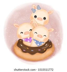 baby pig illustration for personal project, background, invitation, wallpaper and many more